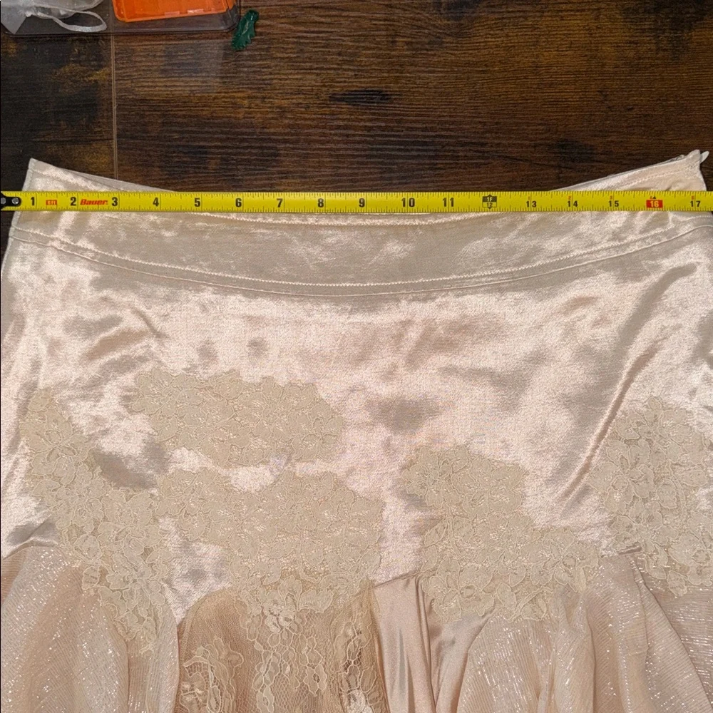 Free People Champagne Lace-Trim Asymmetrical Satin Dress - Picture 15 of 15
